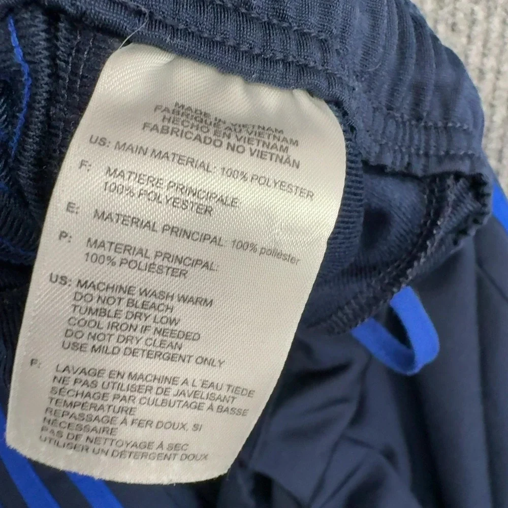 Adidas Track Pants Mens L Navy Blue Polyester Three Stripe Athletic Sportswear